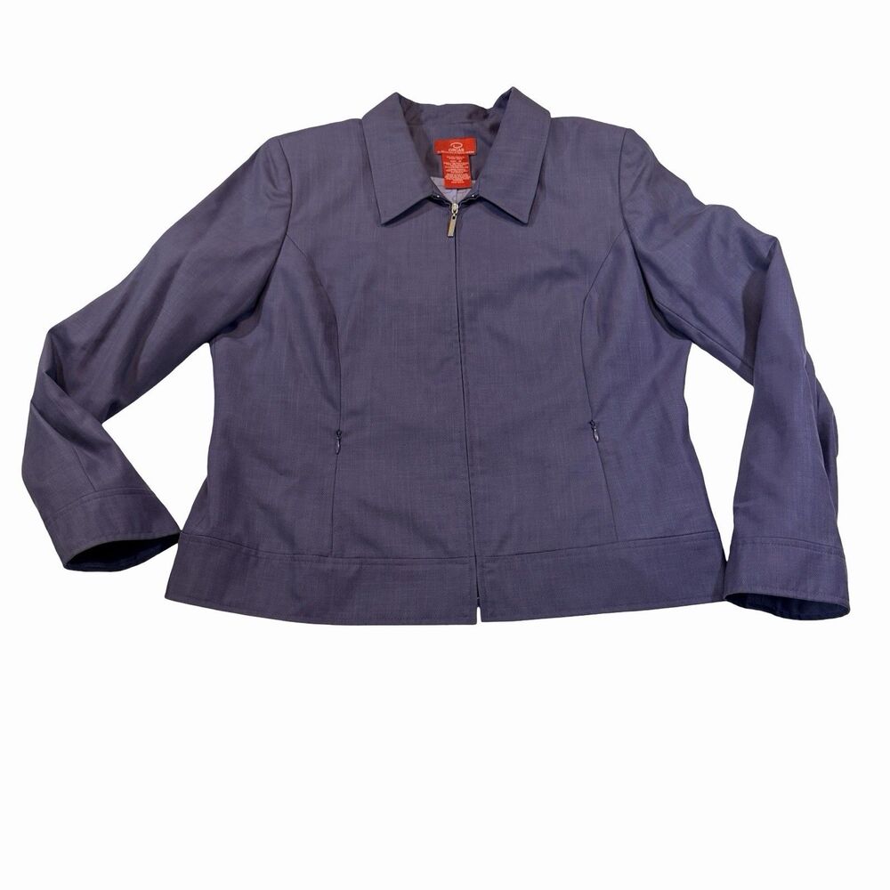 Oscar de la Renta Jacket women's Size 16 Purple Lined Full Zip Pockets Collared